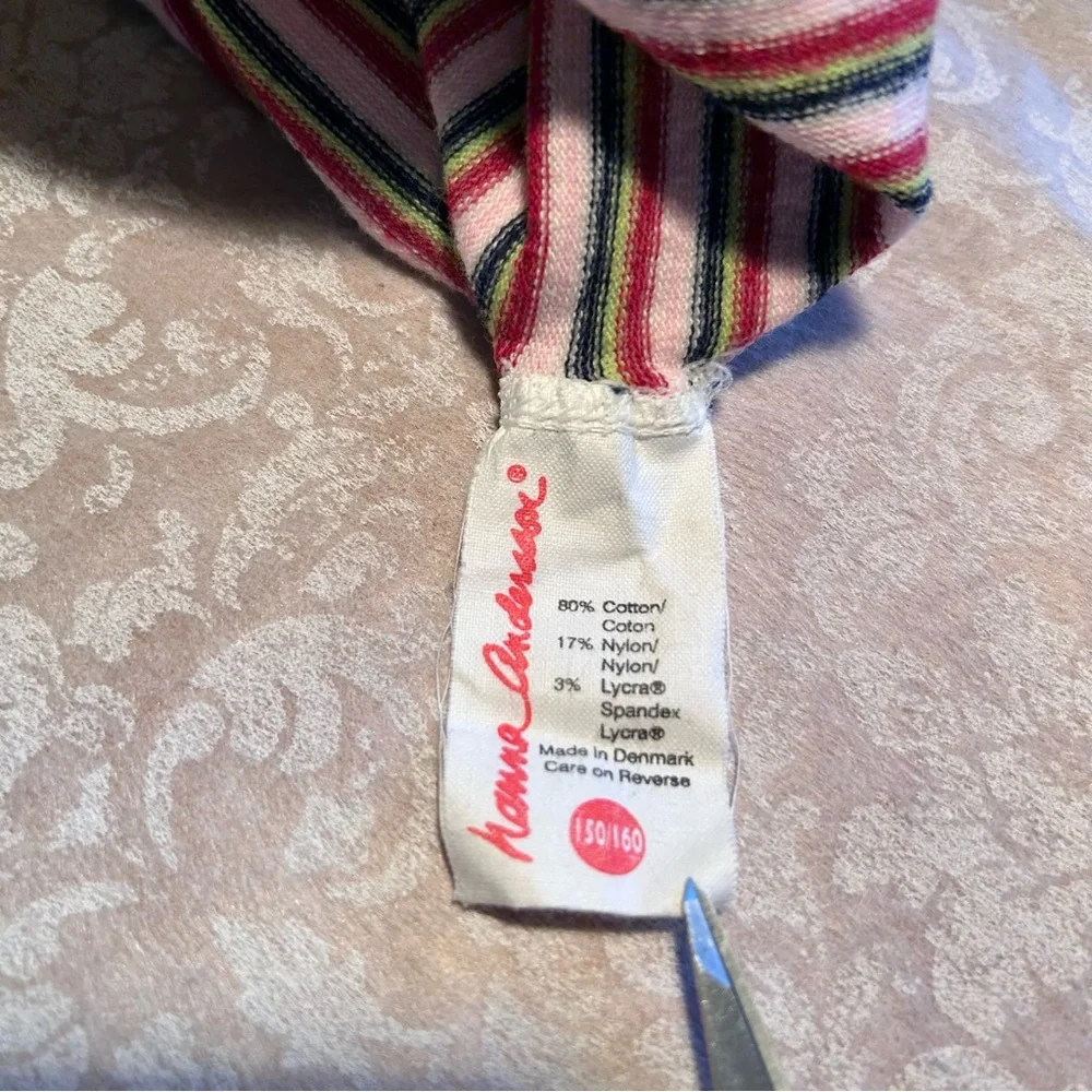 Hanna~ Girl’s Cotton Blend Made in Denmark Floral Stripe Footed Tights 150/160